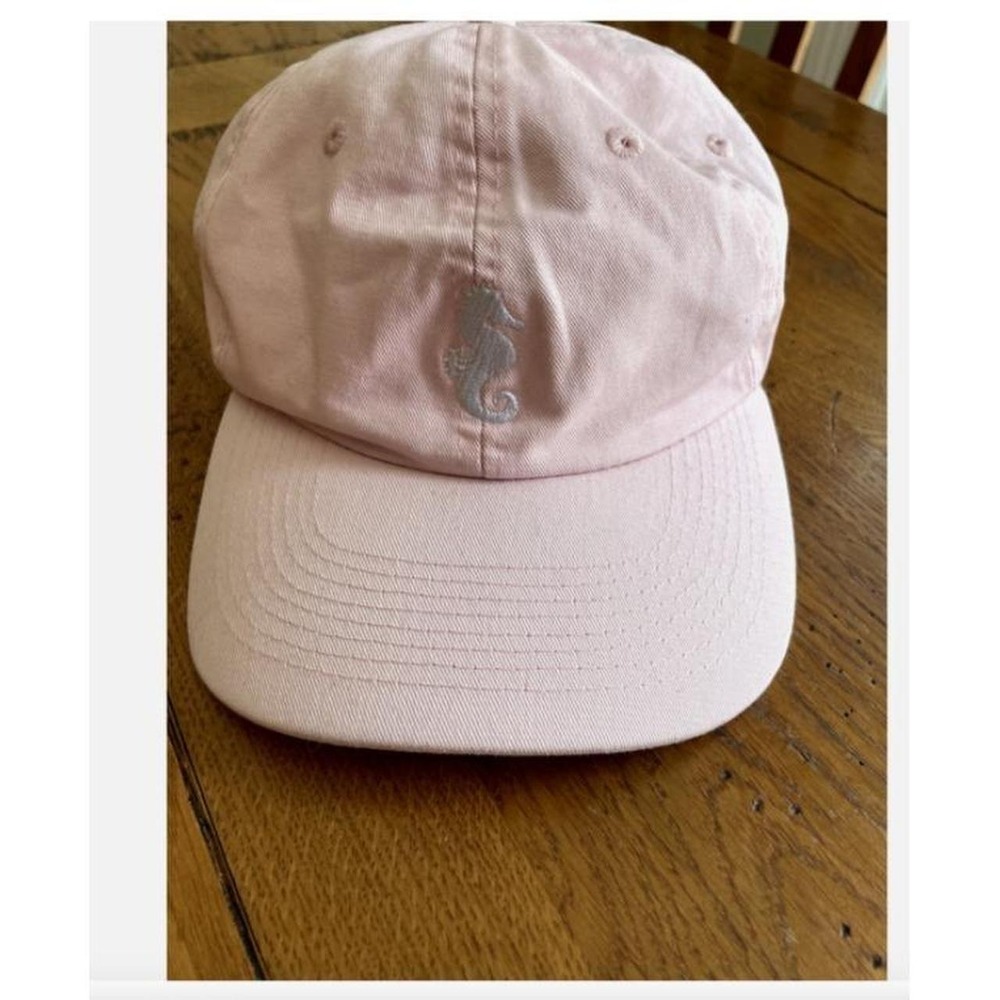 Sunny Co Seahorse Logo Baseball Hat Cap Pink White Hook & Loop Mens Adjustable